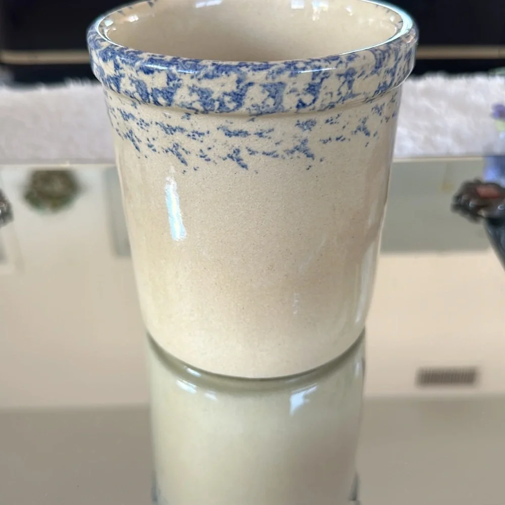 Vintage Roseville OH 1 Quart Crock Salt Glazed Robinson Ransbottom Blue Wheat